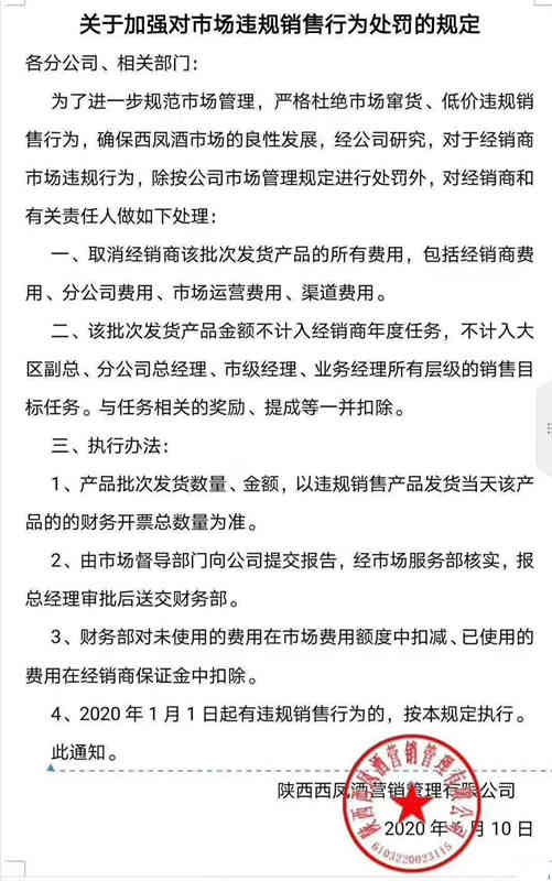 西凤酒严打违规销售