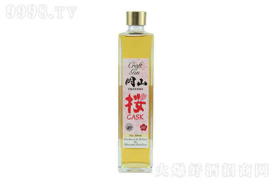 日本原装进口洋酒冈山金酒樱花桶700ml日式酒