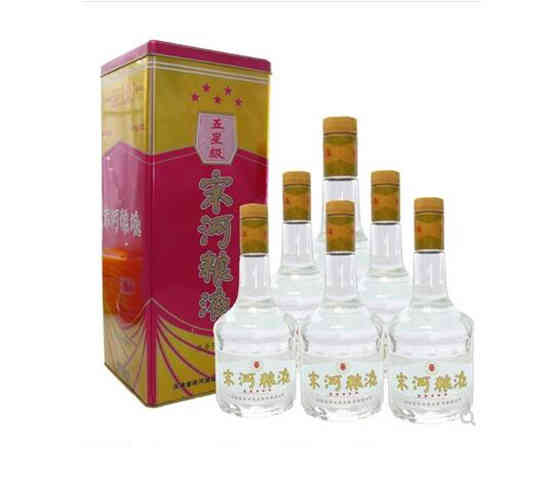 宋河粮液五星铁盒浓香型白酒整箱粮食酒50度475ML×6瓶价格表？